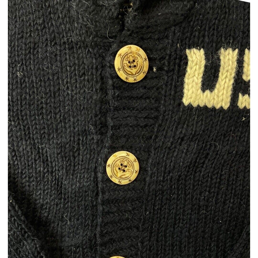 VTG MENS US NAVY WOOL COWICHAN CARDIGAN NATIVE AMERICAN KNIT ROCKABILLY 38” (34)
