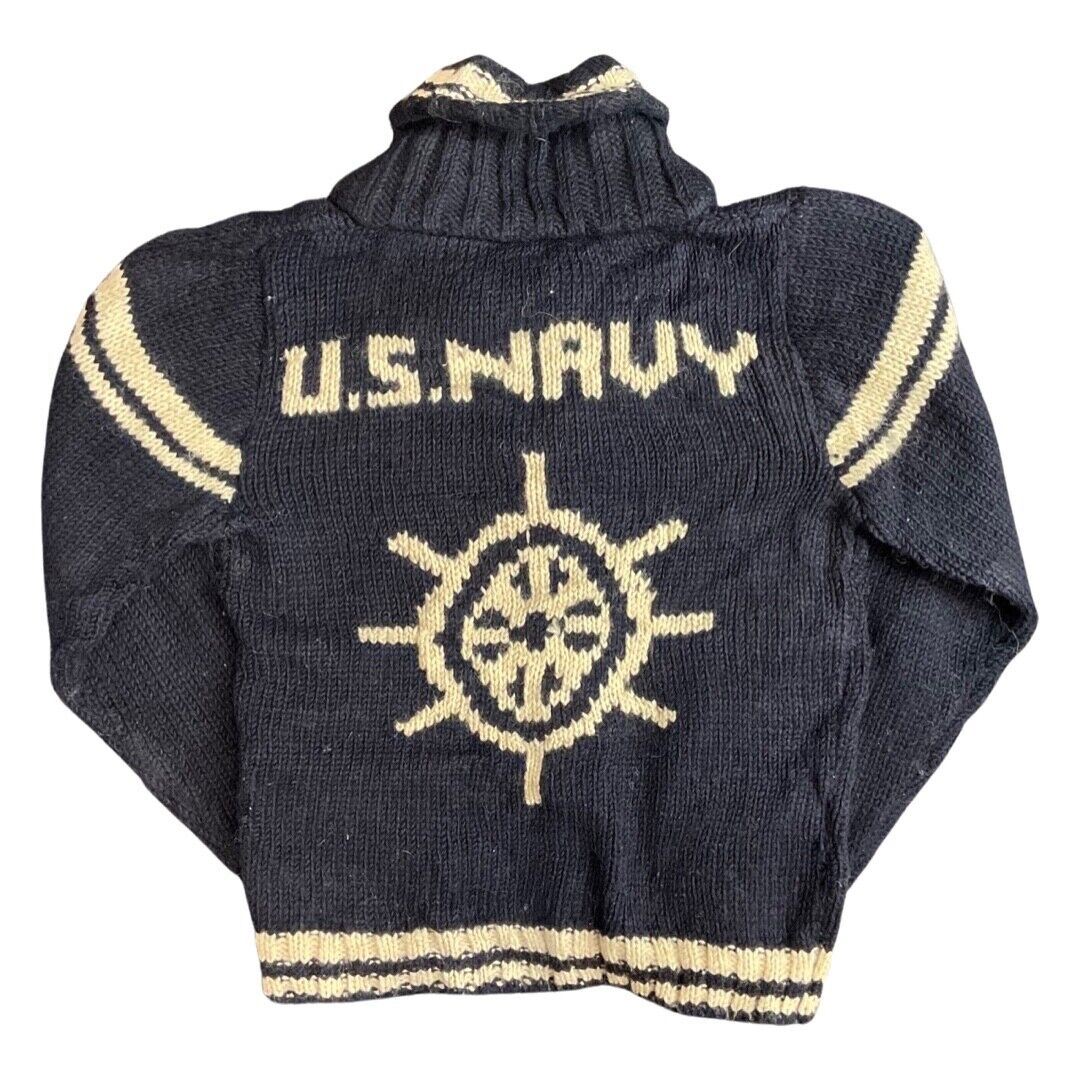 VTG MENS US NAVY WOOL COWICHAN CARDIGAN NATIVE AMERICAN KNIT ROCKABILLY 38” (34)