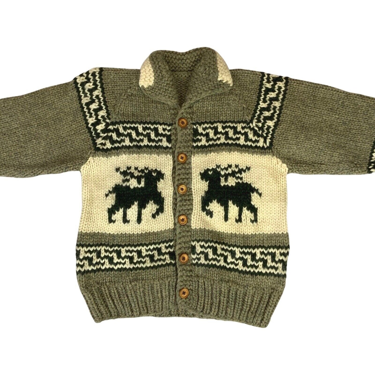 VTG NATIVE CANADIAN COWICHAN INDIAN HAND KNIT CARDIGAN ROCKABILLY 42” (38) S