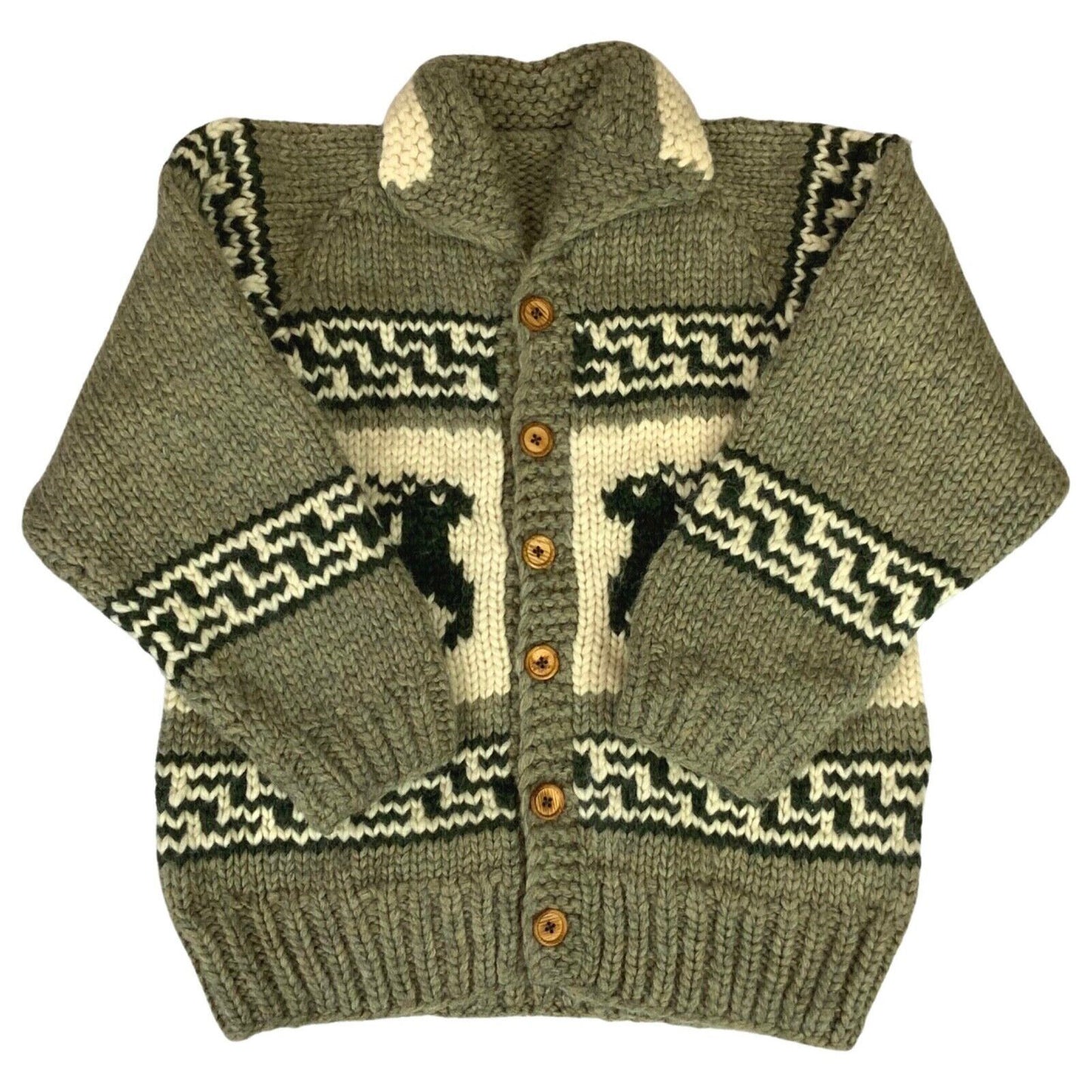 VTG NATIVE CANADIAN COWICHAN INDIAN HAND KNIT CARDIGAN ROCKABILLY 42” (38) S