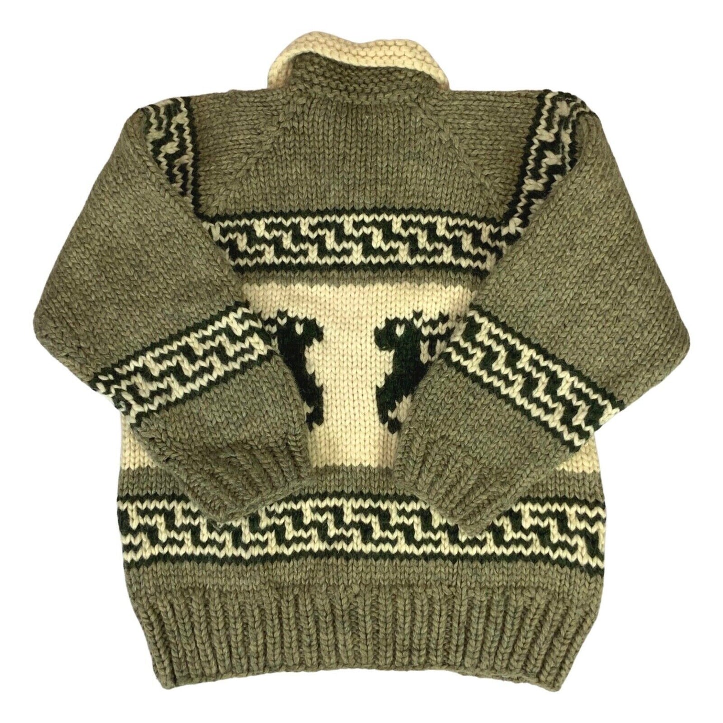 VTG NATIVE CANADIAN COWICHAN INDIAN HAND KNIT CARDIGAN ROCKABILLY 42” (38) S
