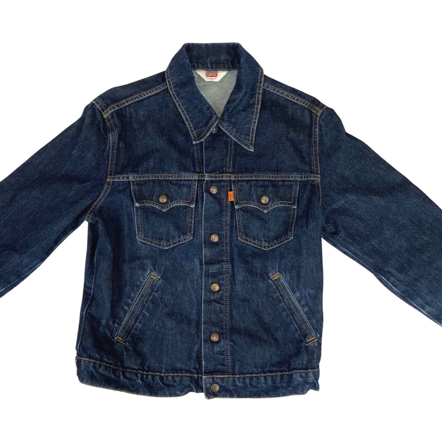VTG 70s REPLICA LEVIS GIRLS LVC ORANGE TAB DENIM TRUCKER JACKET MOD 40” (36) 10