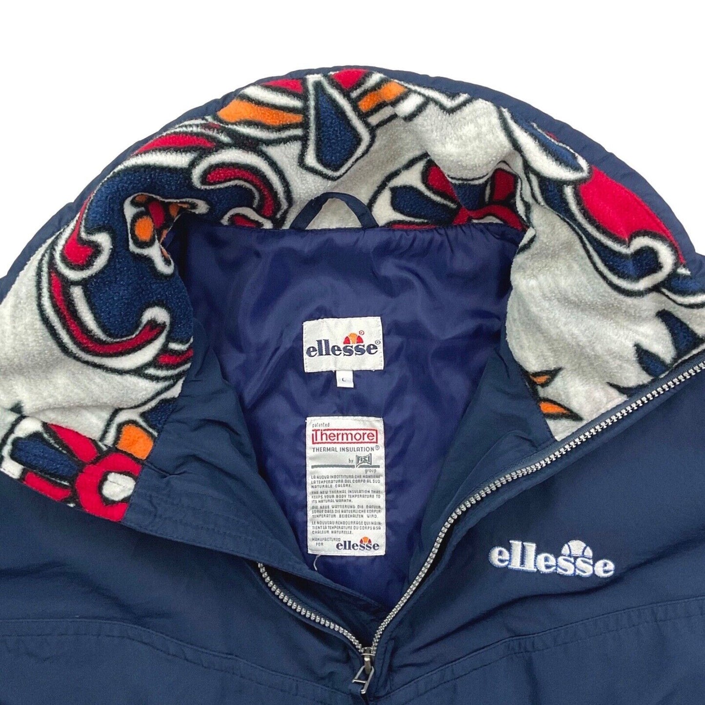 Vintage 1990s Navy Ellesse Thermore Windbreaker/Ski Jacket Large