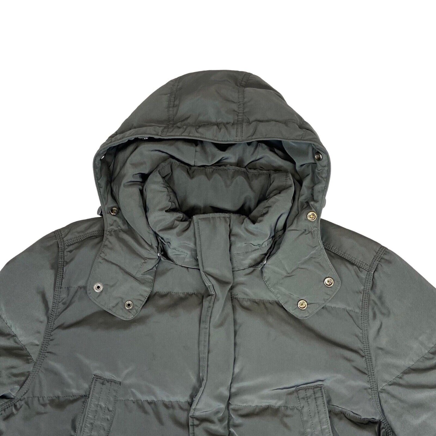 Vintage 00s Grey Khaki Tommy Hilfiger Hooded Down Feather Long Puffa Jacket L