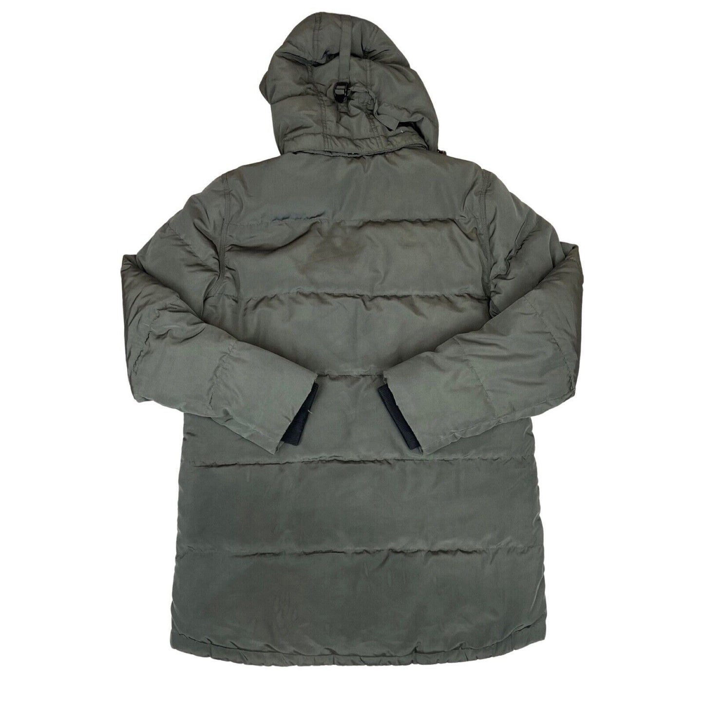 Vintage 00s Grey Khaki Tommy Hilfiger Hooded Down Feather Long Puffa Jacket L