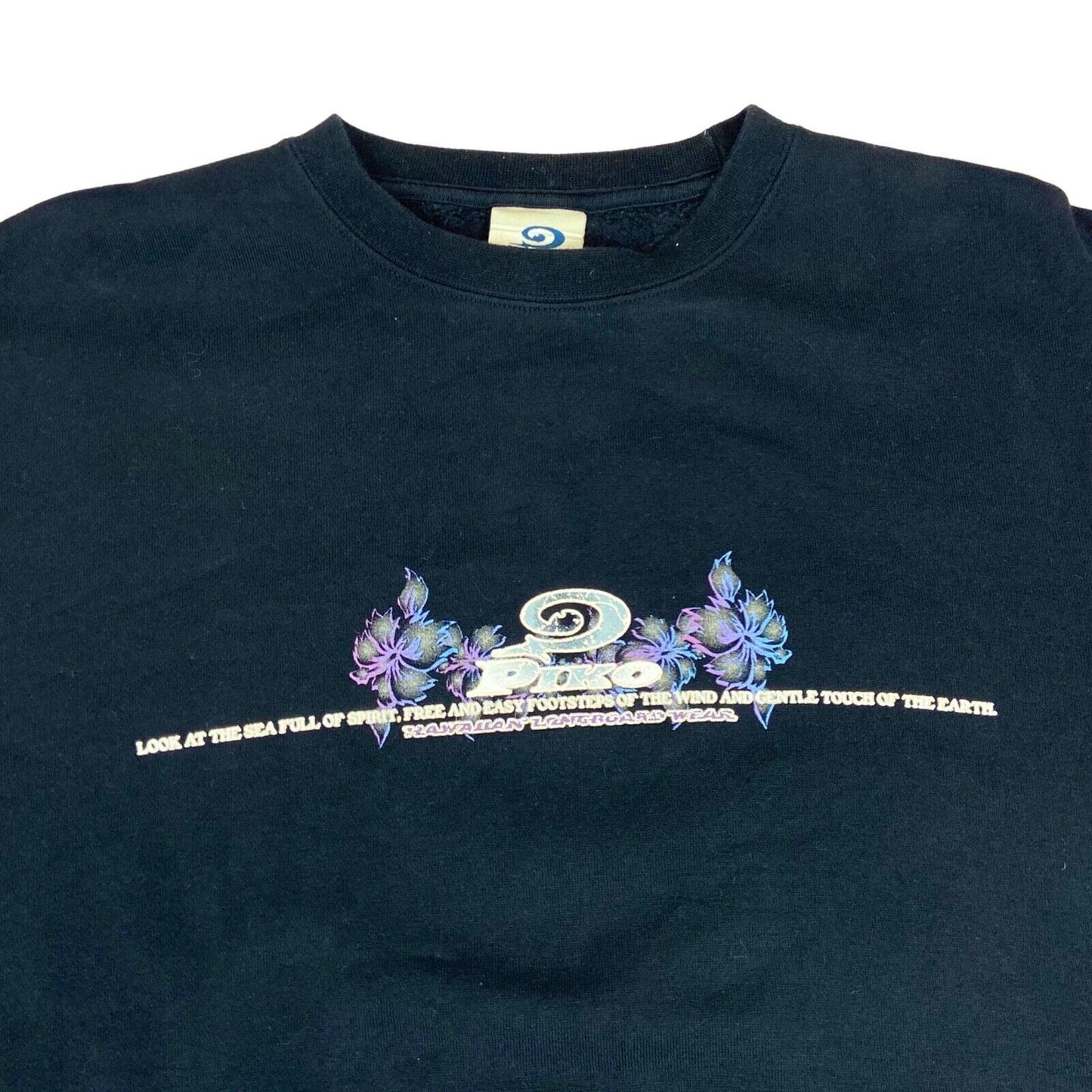Vintage 00s Y2K Black Piko Hawaiian Printed Glittery Floral Graphic Jumper L