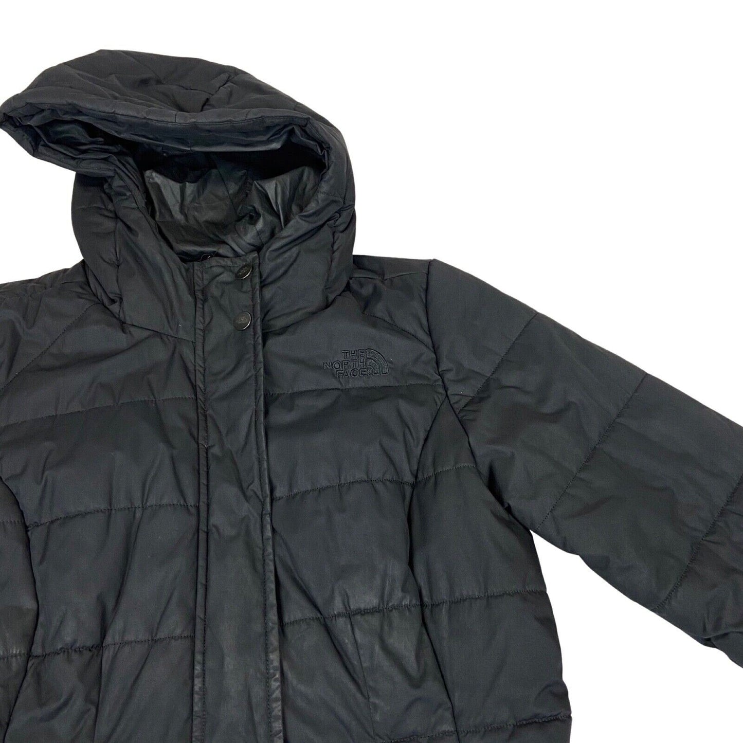 Vintage 00s Black The North Face Mid Length Hooded Puffa Jacket 8 10 S