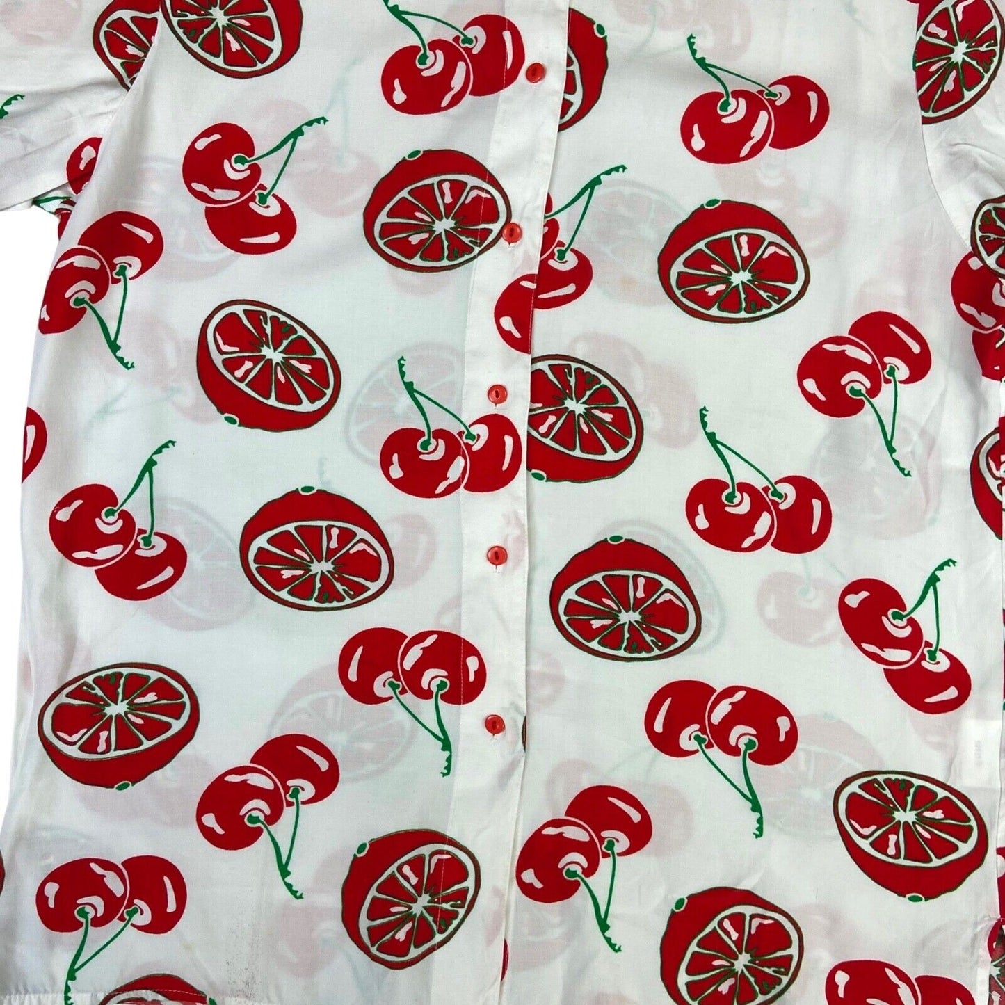 Vintage 80s 90s White Red Cherry Graphic Novelty Print Shirt Sleeve Shirt L