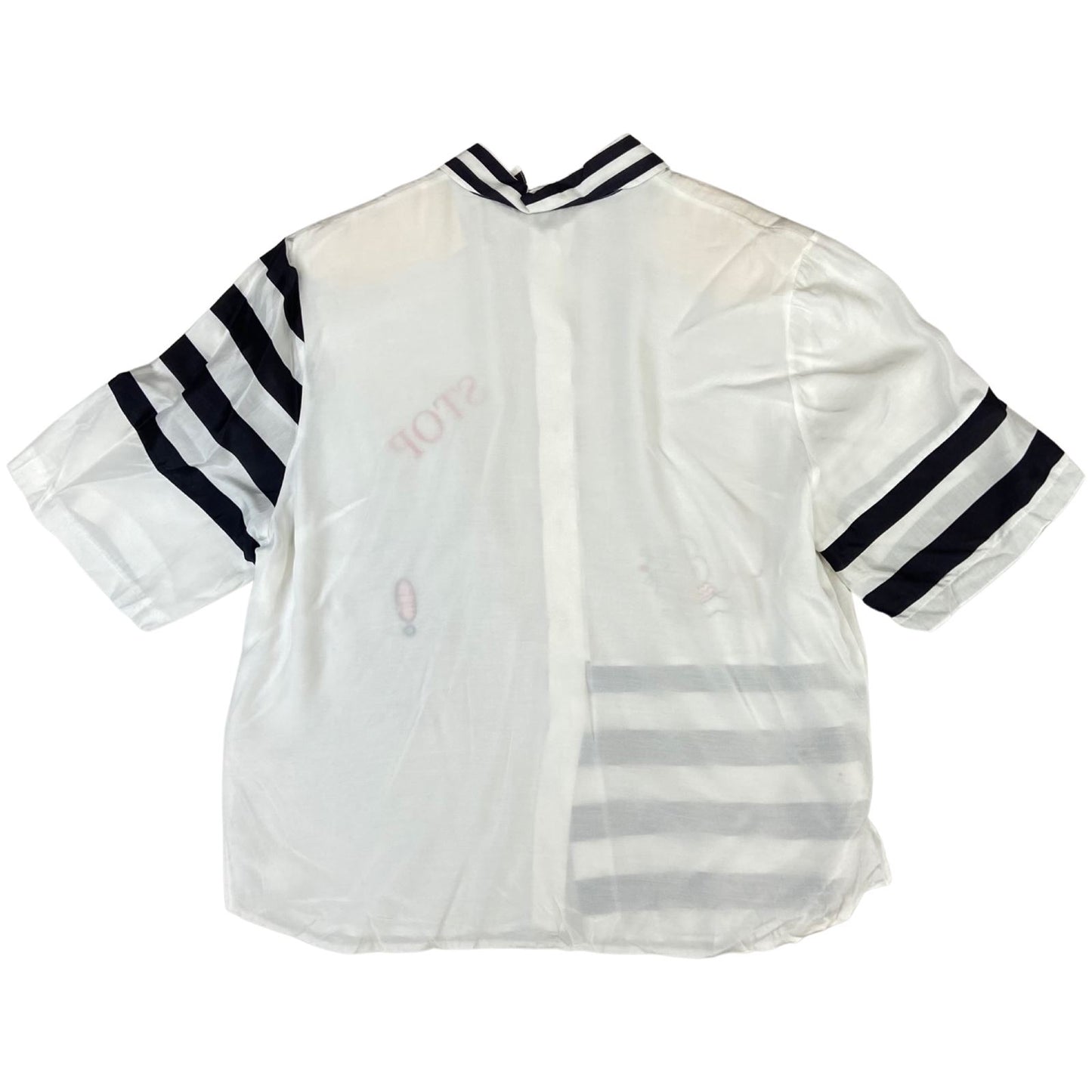 Vintage 80s 90s White Red Black Embroidered Mouse Striped Blouse Shirt 16 18 XL