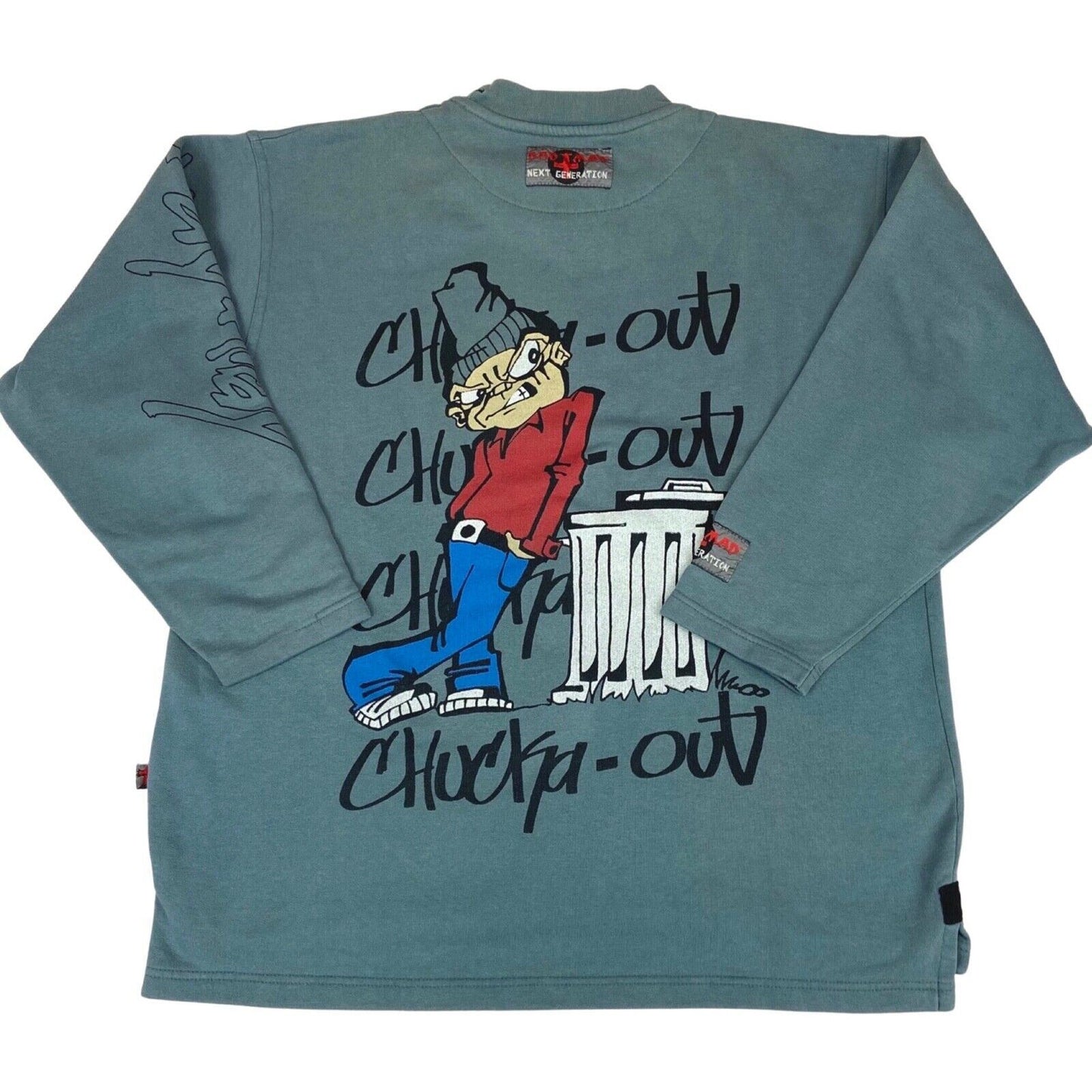 Vintage 00s Y2k Faded Blue Bad + Mad Graphic Printed Sweatshirt Skate XL