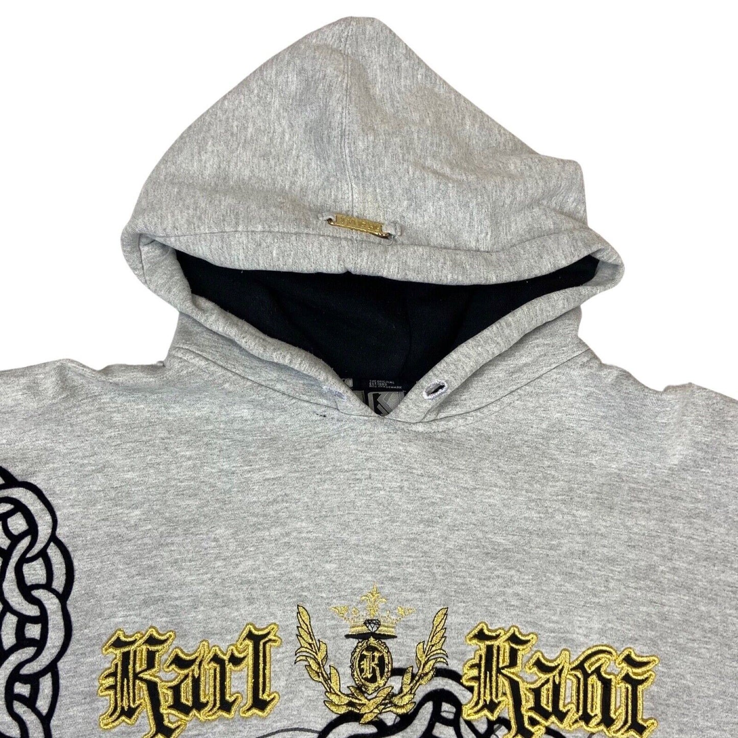 Vintage Y2K Grey Karl Kani Gold Detailing Embroidered Velour Graphic Hoodie XL