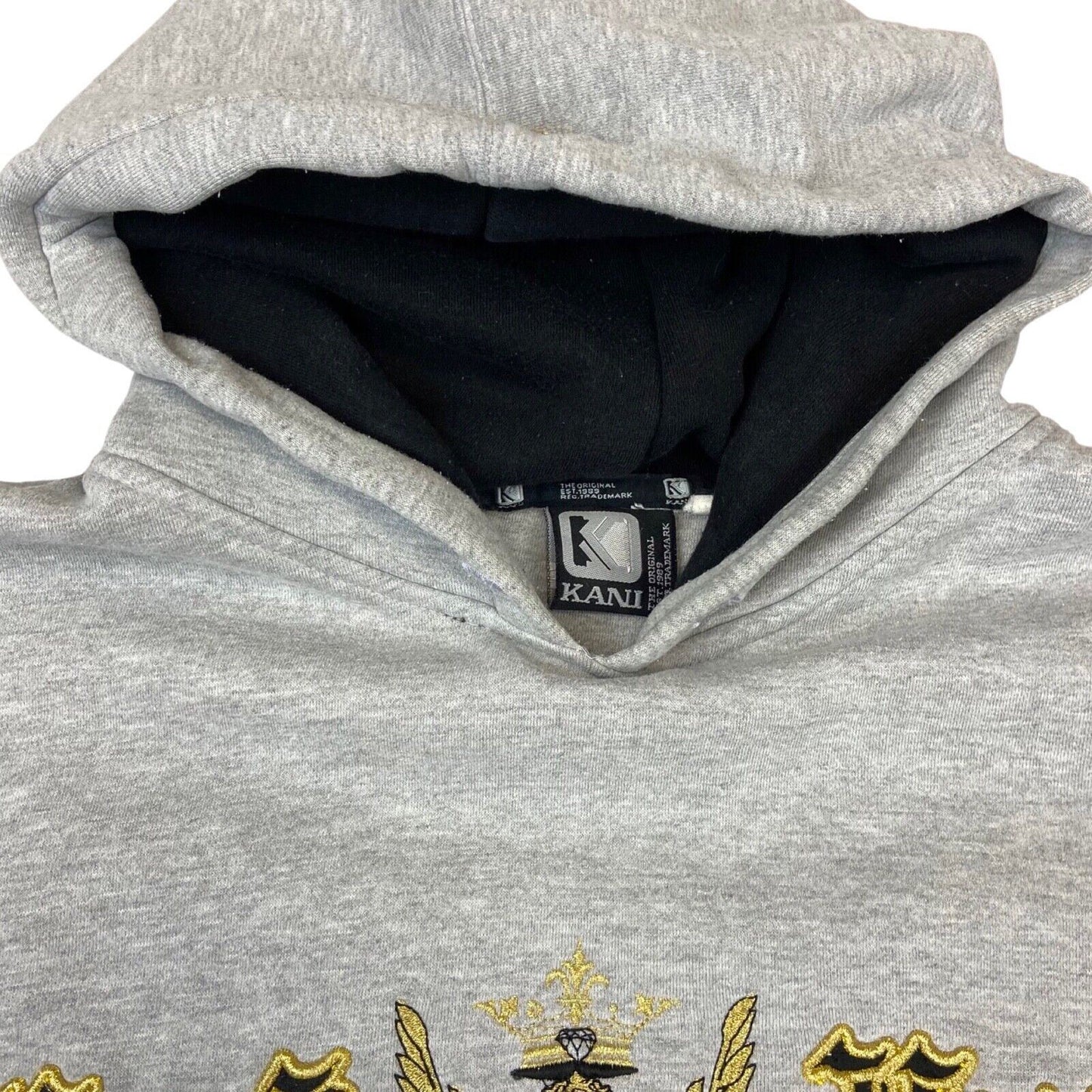 Vintage Y2K Grey Karl Kani Gold Detailing Embroidered Velour Graphic Hoodie XL