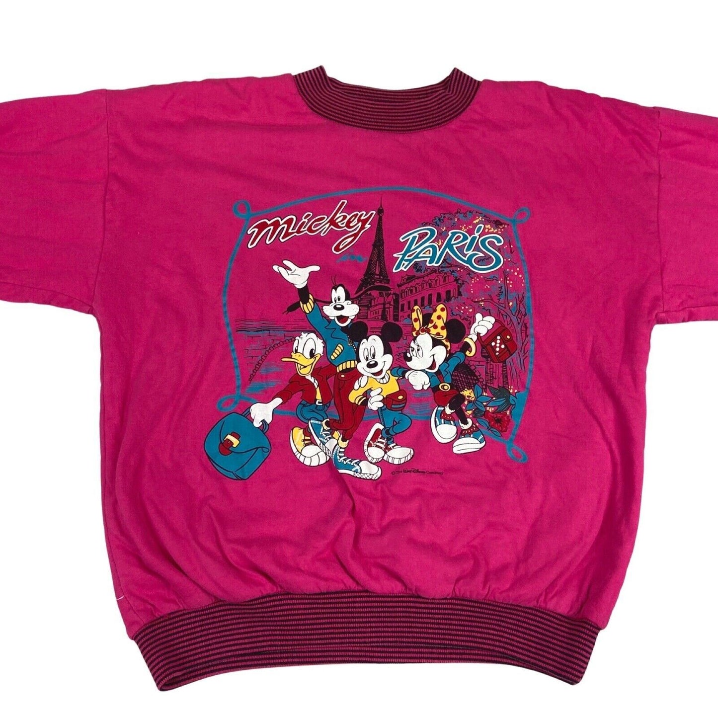 Vintage 00s Pink Disney Paris Mikey Mouse Graphic Reversible Sweatshirt L 14 16