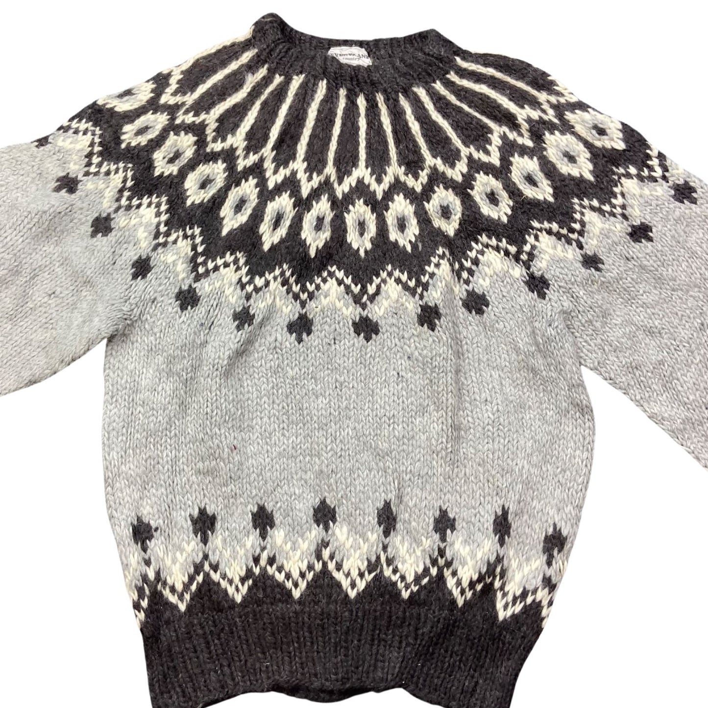 VTG ICELANDIC STYLE HANDKNIT JUMPER SWEATER SCANDINAVIAN NORWEGIAN 47” (44) L