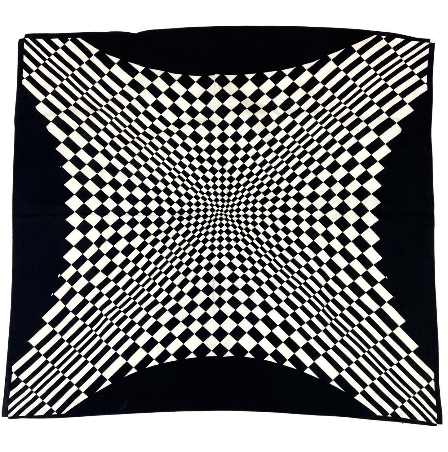 Vintage 90s Black White Square Geometric Optical Illusion Print Scarf