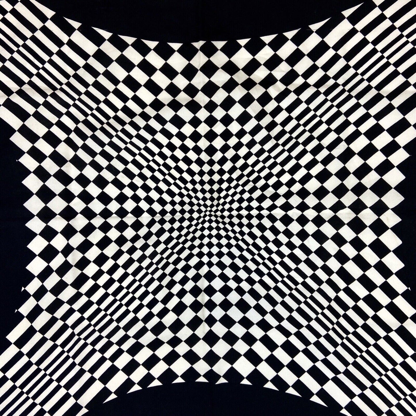 Vintage 90s Black White Square Geometric Optical Illusion Print Scarf