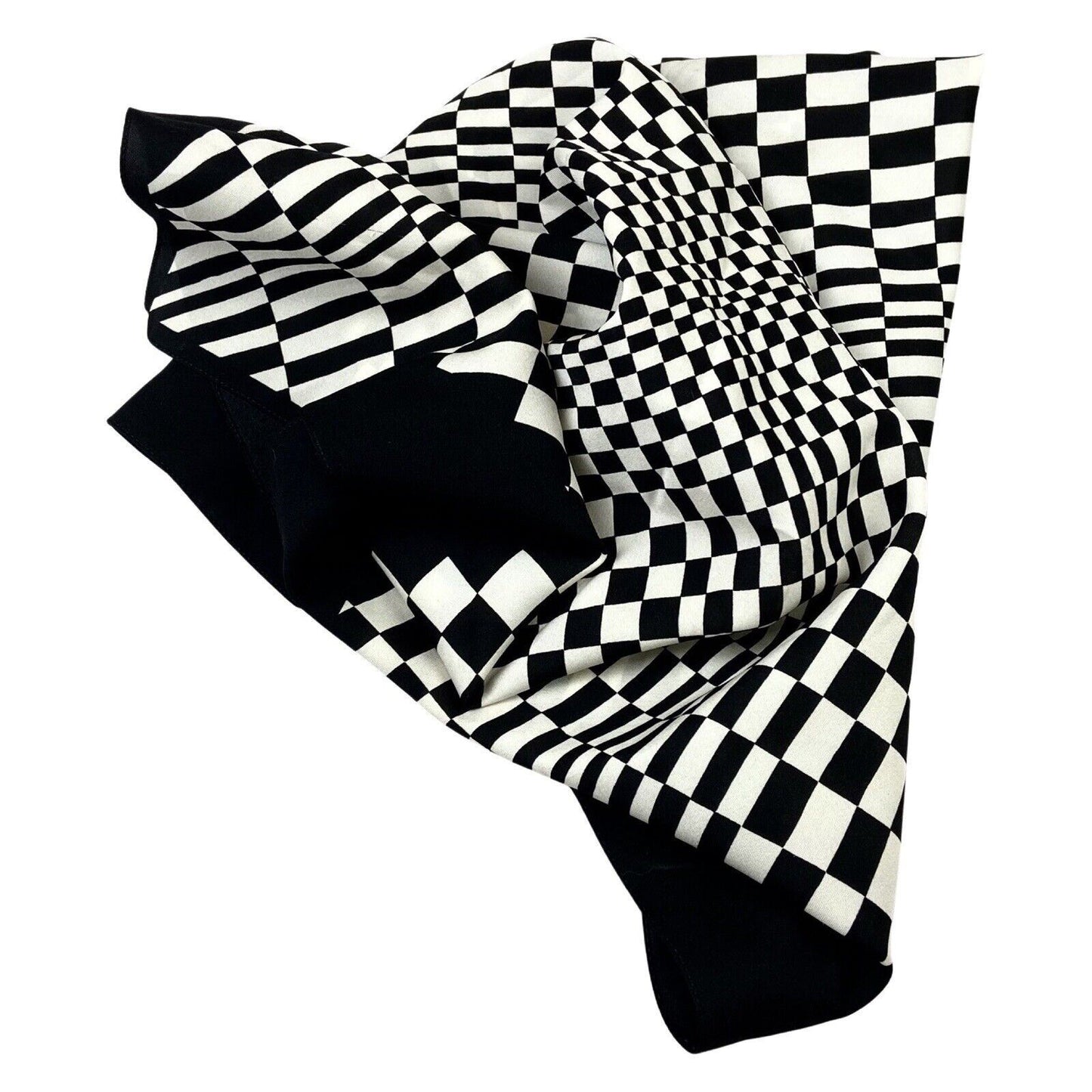 Vintage 90s Black White Square Geometric Optical Illusion Print Scarf