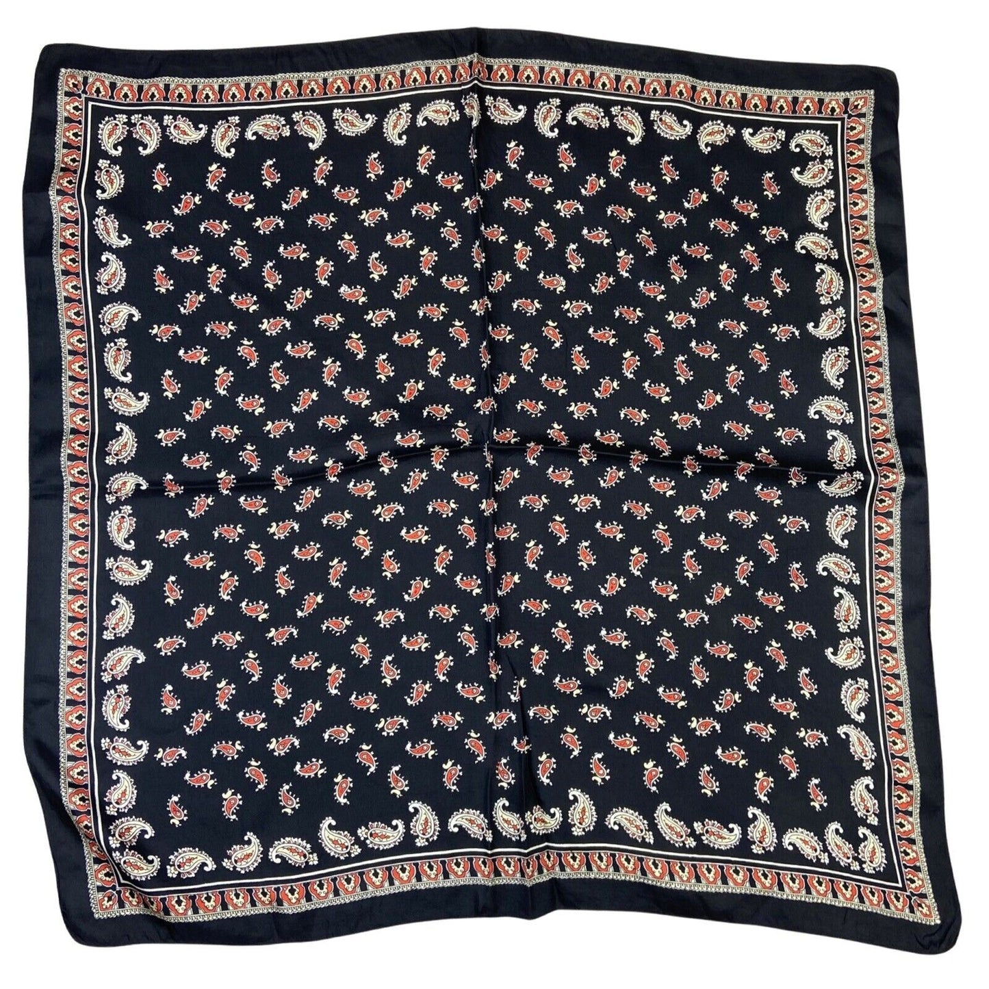 Vintage 70s 80s Black Red Paisley Print Scarf
