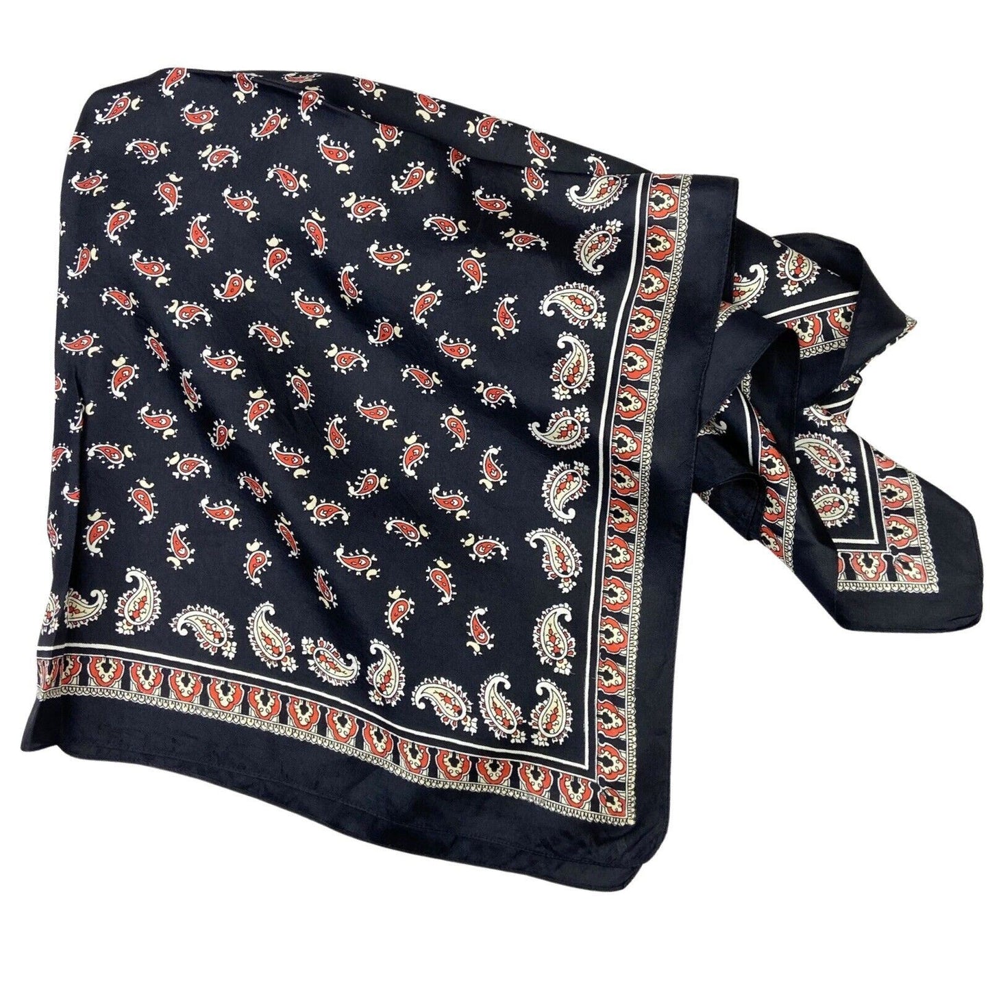 Vintage 70s 80s Black Red Paisley Print Scarf