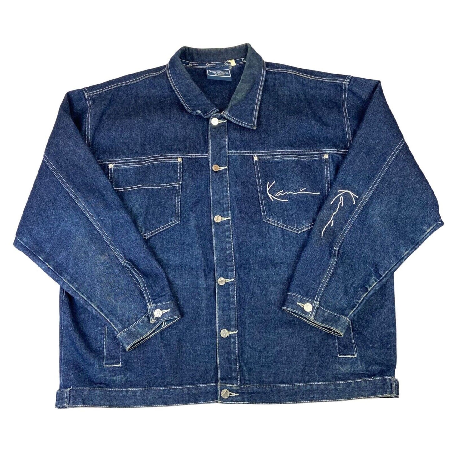 VTG 90s INDIGO KARL KANI JEANS OVERSIZED DENIM CHORE JACKET 58” (54) XXXL