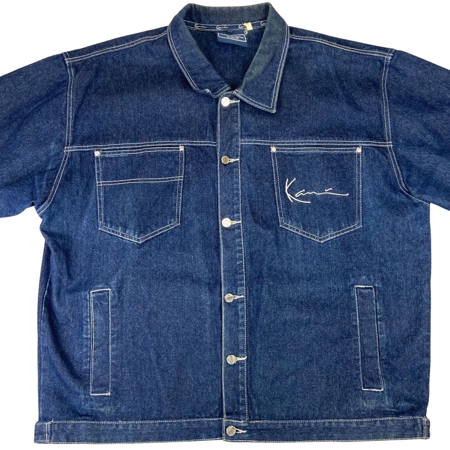 VTG 90s INDIGO KARL KANI JEANS OVERSIZED DENIM CHORE JACKET 58” (54) XXXL