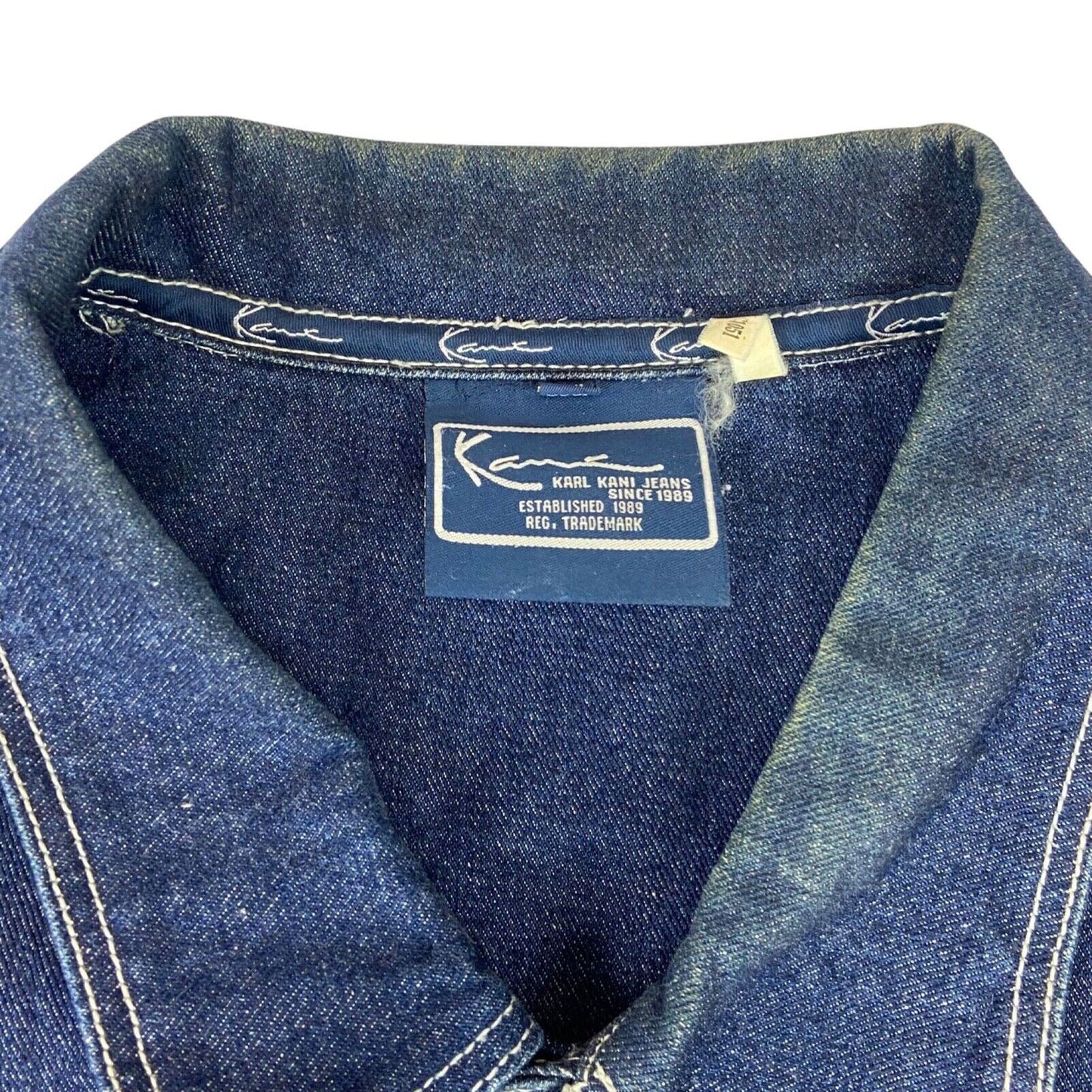 VTG 90s INDIGO KARL KANI JEANS OVERSIZED DENIM CHORE JACKET 58” (54) XXXL