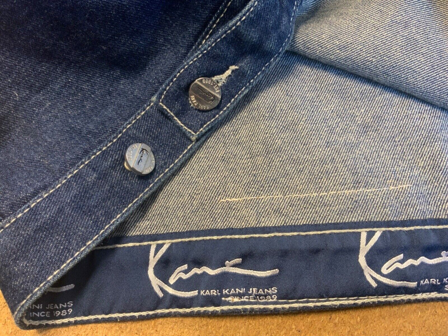 VTG 90s INDIGO KARL KANI JEANS OVERSIZED DENIM CHORE JACKET 58” (54) XXXL