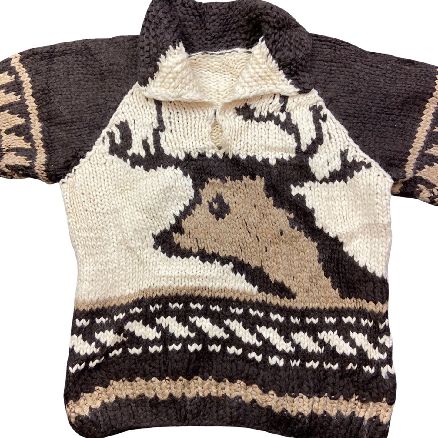 VTG NATIVE CANADIAN AMERICAN COWICHAN INDIAN HAND KNIT JUMPER SWEATER 46” (42) L