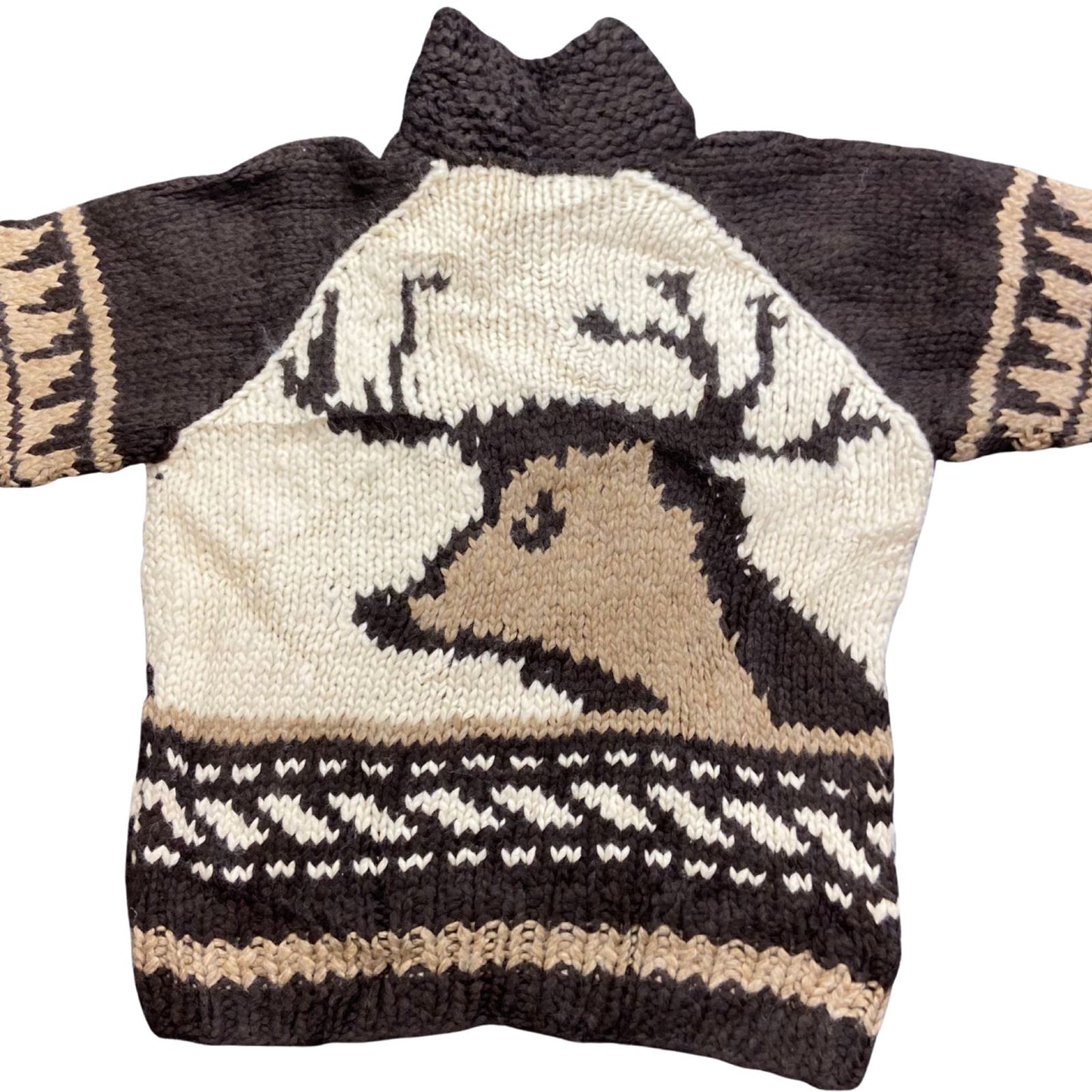 VTG NATIVE CANADIAN AMERICAN COWICHAN INDIAN HAND KNIT JUMPER SWEATER 46” (42) L
