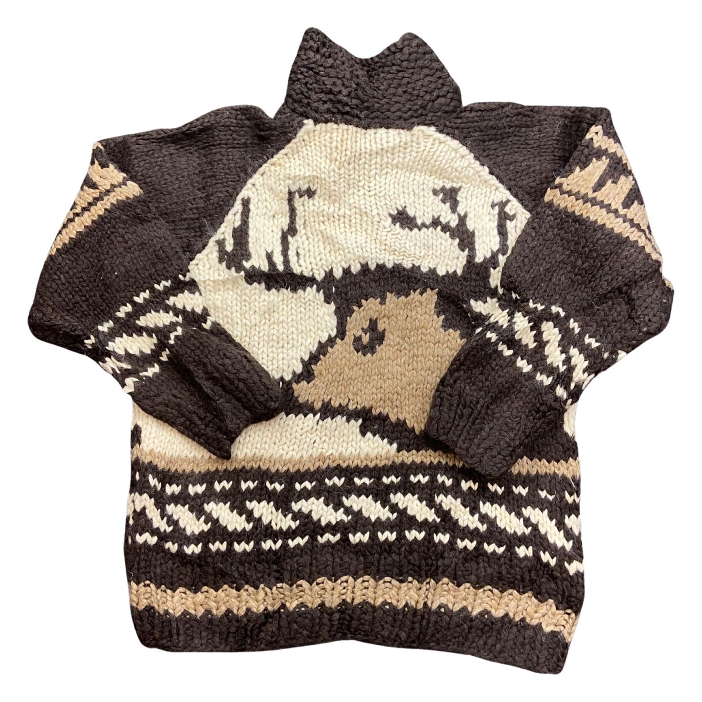 VTG NATIVE CANADIAN AMERICAN COWICHAN INDIAN HAND KNIT JUMPER SWEATER 46” (42) L