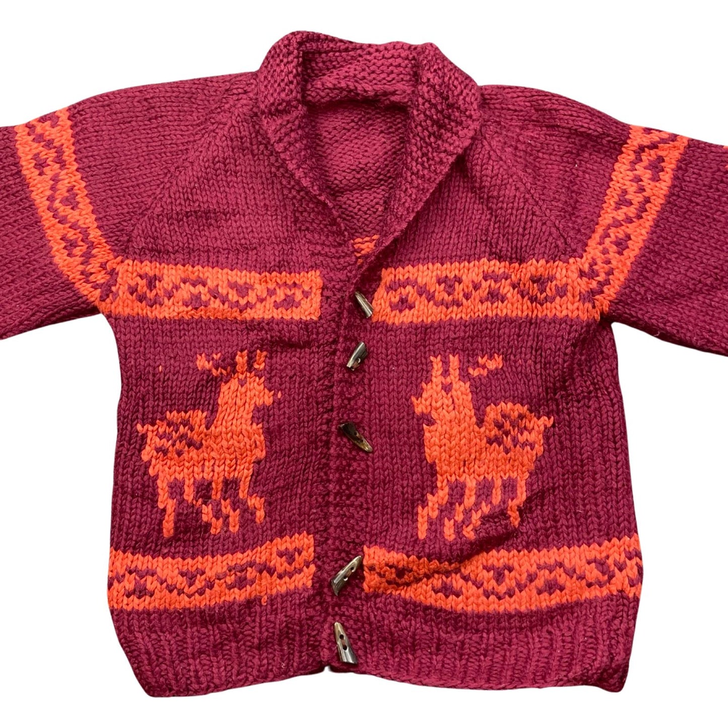 VTG NATIVE CANADIAN AMERICAN COWICHAN INDIAN HAND KNIT CARDIGAN 42” (38) M