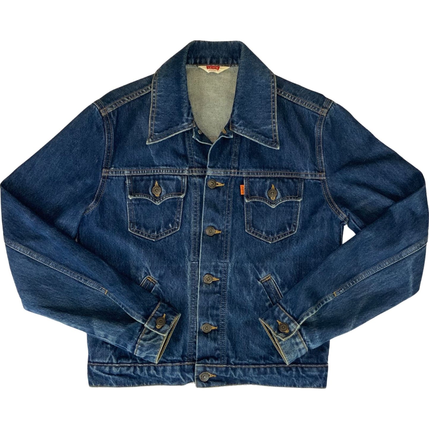 VTG 90s 70s LADIES REPLICA ORANGE TAB DENIM JACKET ROCKABILLY MOD 40” (36) S