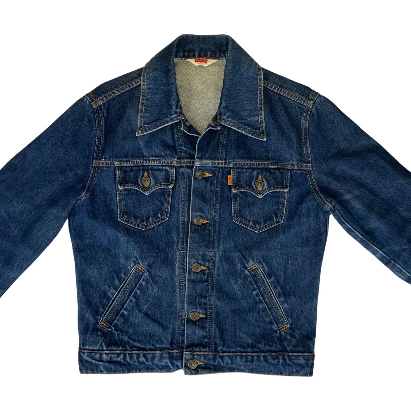 VTG 90s 70s LADIES REPLICA ORANGE TAB DENIM JACKET ROCKABILLY MOD 40” (36) S