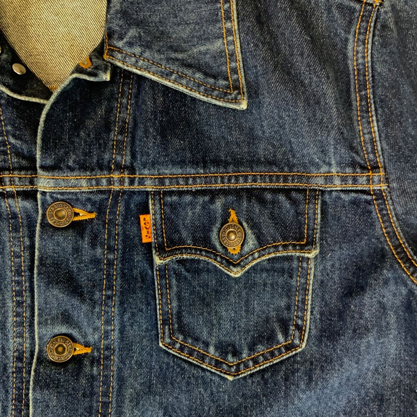 VTG 90s 70s LADIES REPLICA ORANGE TAB DENIM JACKET ROCKABILLY MOD 40” (36) S
