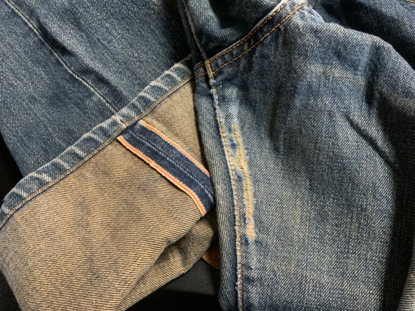 VTG STYLE EDWIN 505X JAPANESE REDLINE SELVEDGE DISTRESSED JEANS 29” W 32”L