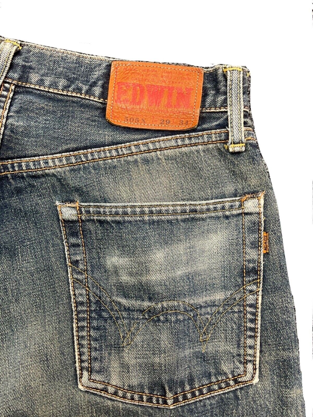 VTG STYLE EDWIN 505X JAPANESE REDLINE SELVEDGE DISTRESSED JEANS 29” W 32”L
