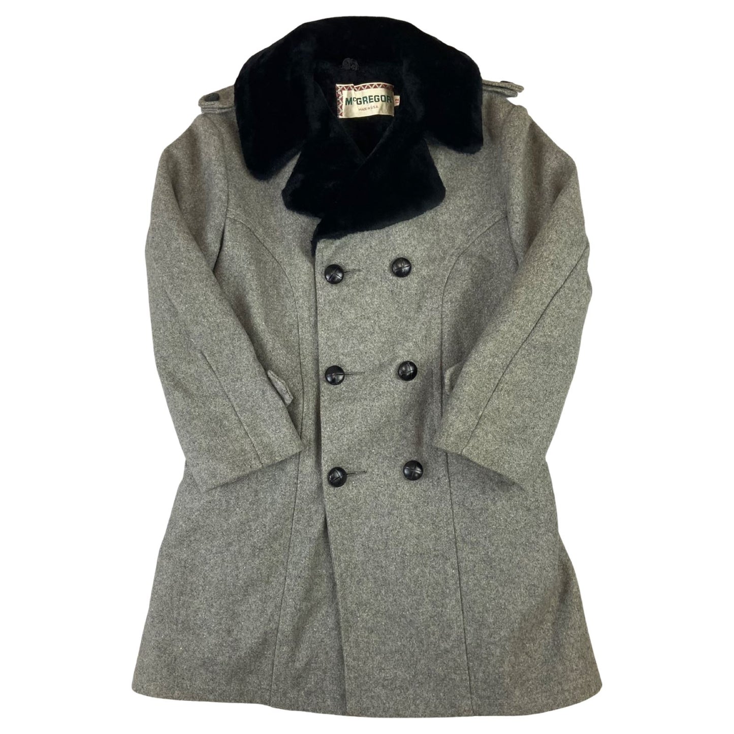 VTG 60s 70s LADIES USA McGREGOR WOOL CAR COAT FAUX FUR LINING SIZE 10