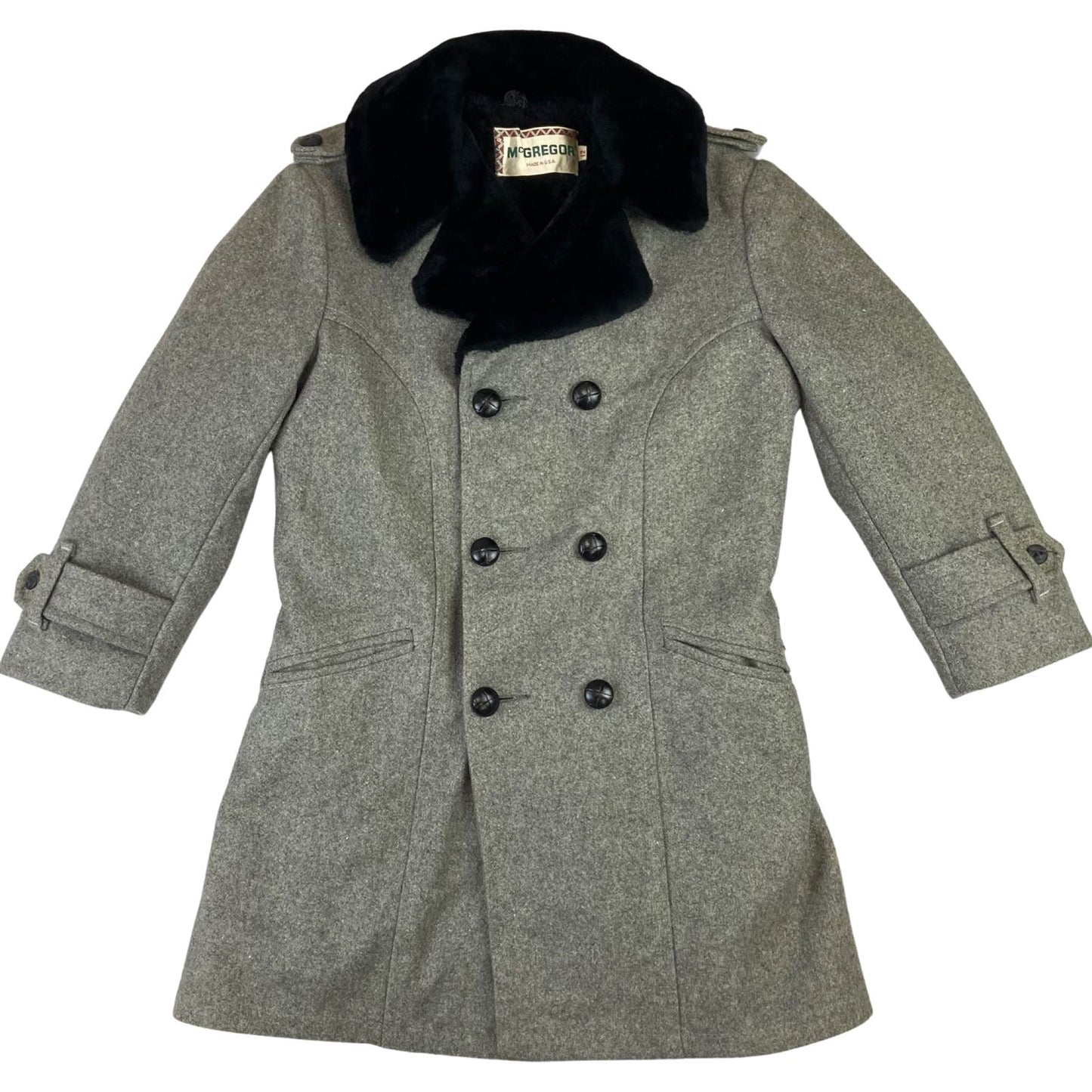 VTG 60s 70s LADIES USA McGREGOR WOOL CAR COAT FAUX FUR LINING SIZE 10