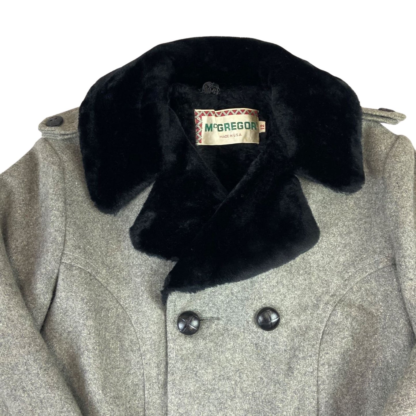 VTG 60s 70s LADIES USA McGREGOR WOOL CAR COAT FAUX FUR LINING SIZE 10