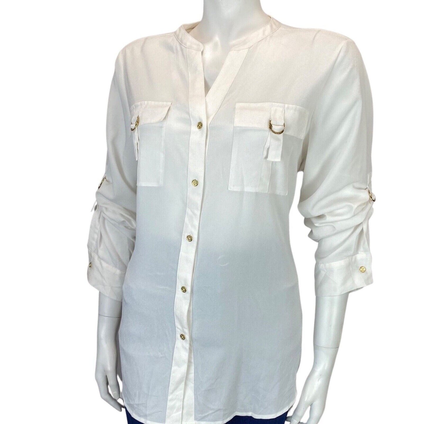 Vintage 00s White Gold Calvin Klein Button Down Blouse 14 16 L