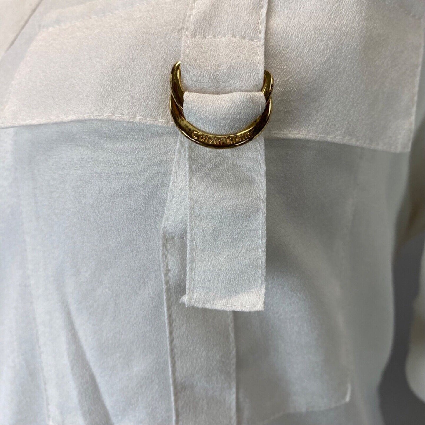 Vintage 00s White Gold Calvin Klein Button Down Blouse 14 16 L