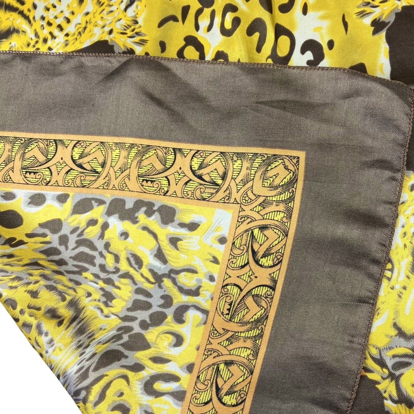 Vintage 90s 00s Brown Yellow Orange Leopard Print Patterned Scarf
