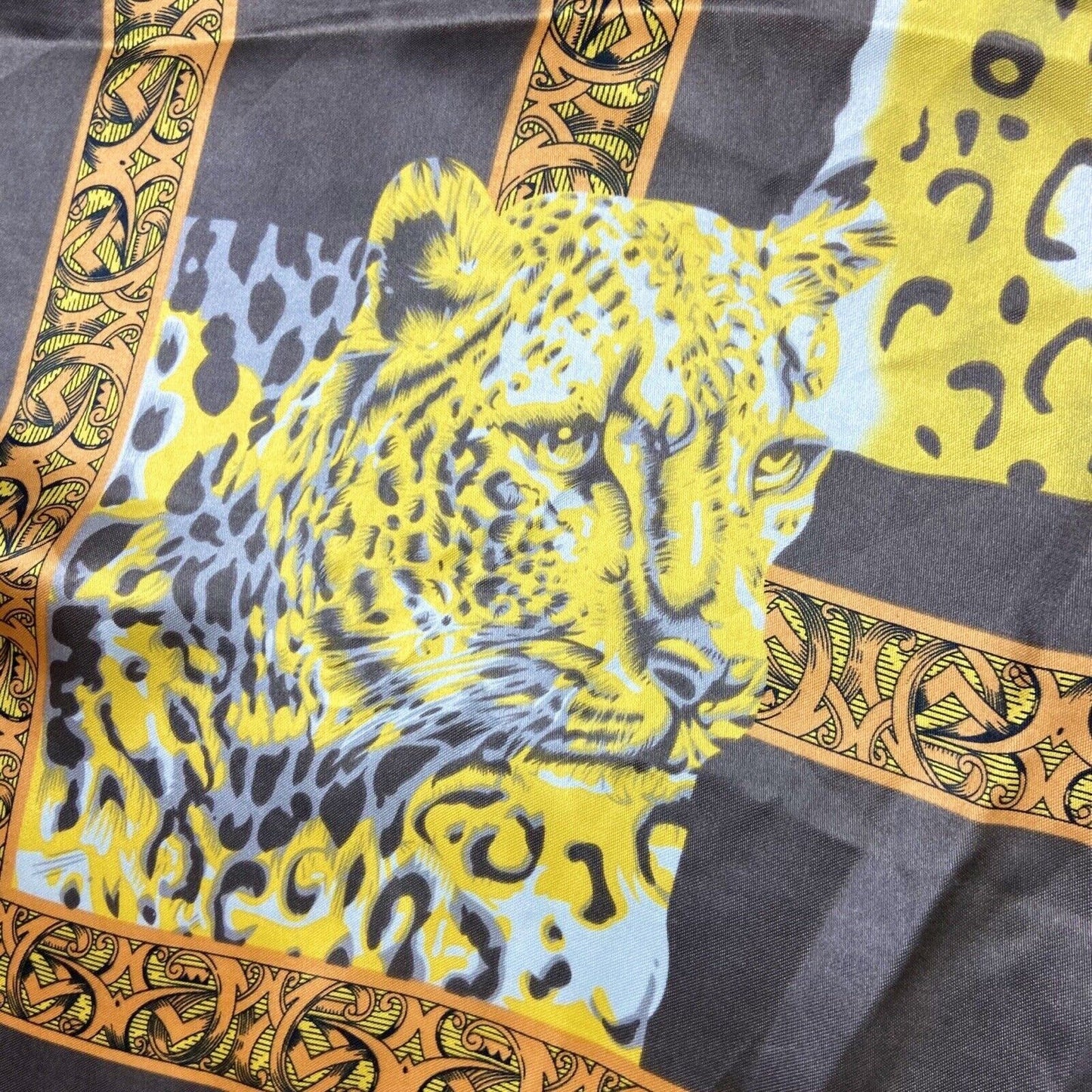 Vintage 90s 00s Brown Yellow Orange Leopard Print Patterned Scarf