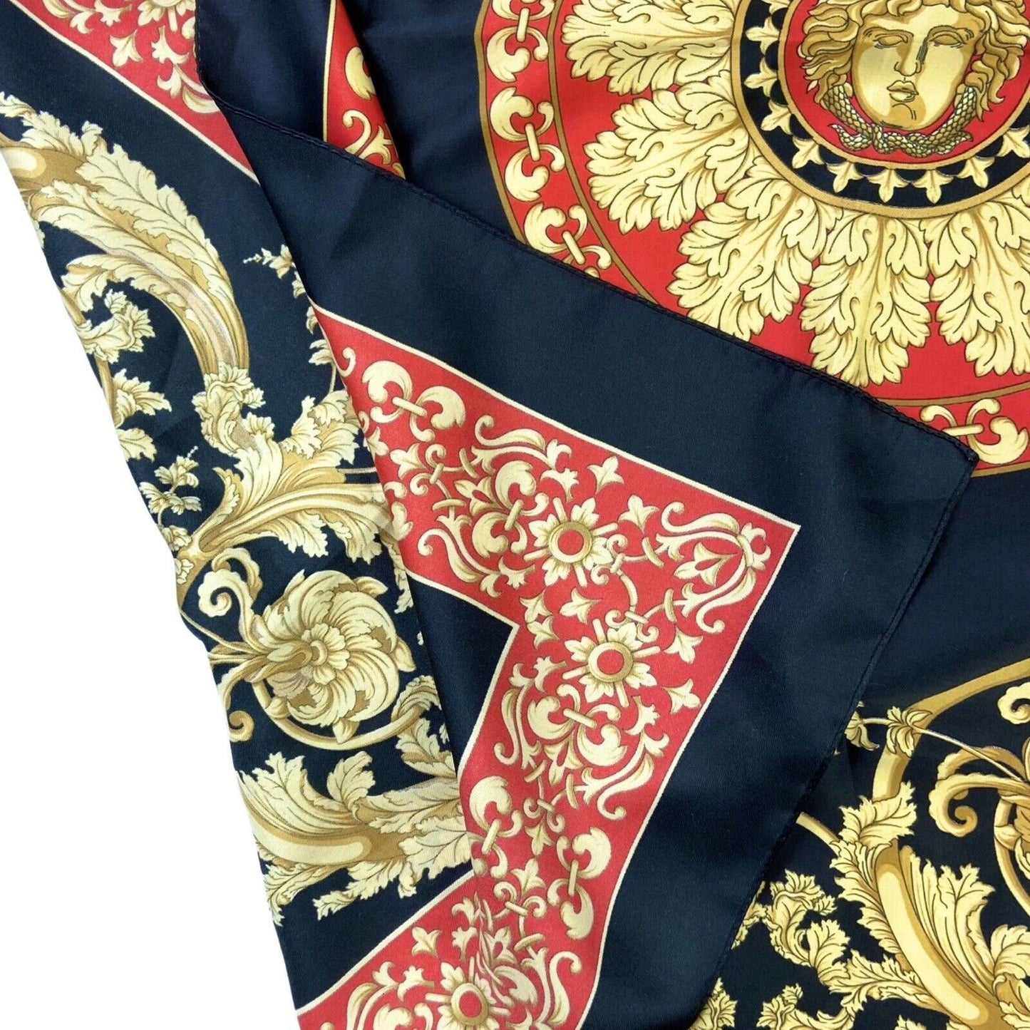 Vintage 90s 00s Black Red Gold Filigree Ornamental Patterned Print Scarf