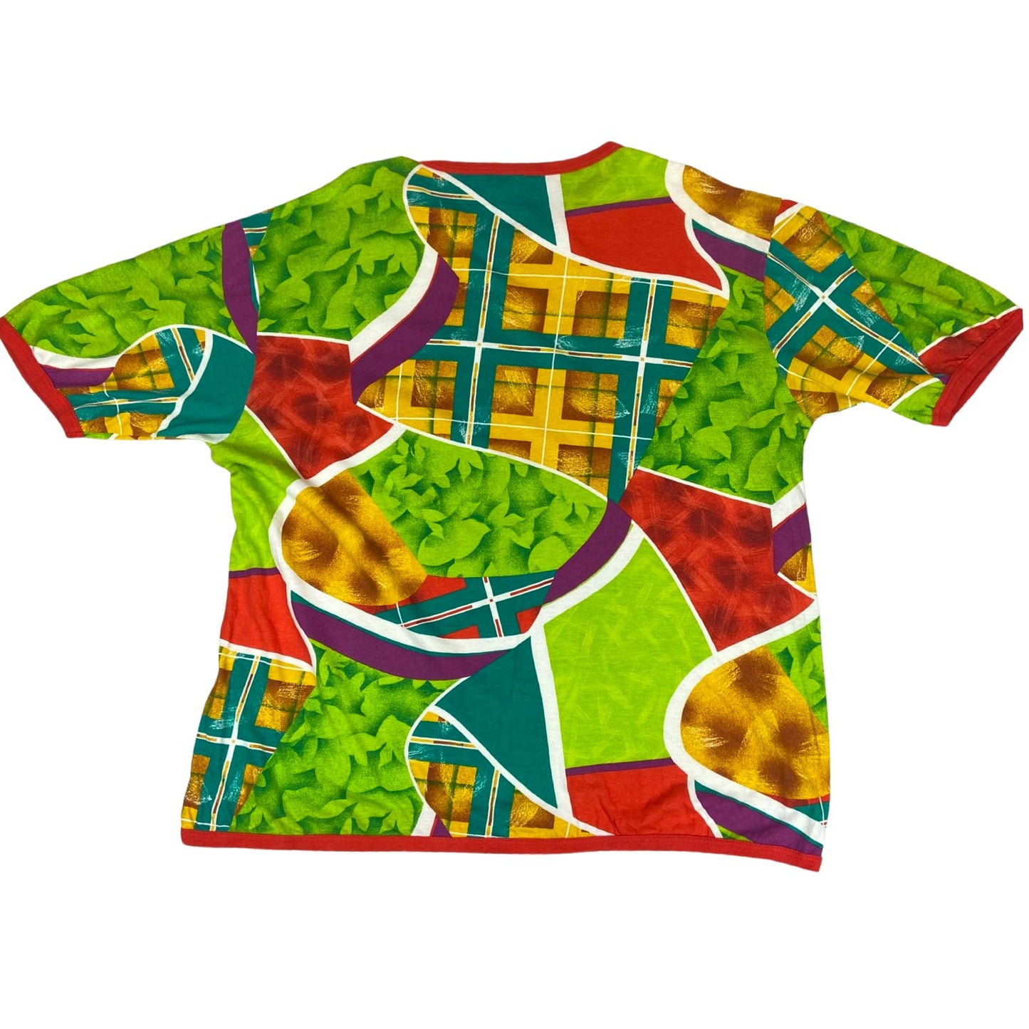 Vintage 80s White Multicoloured Geometric Patterned Clown Graphic T-Shirt XXL
