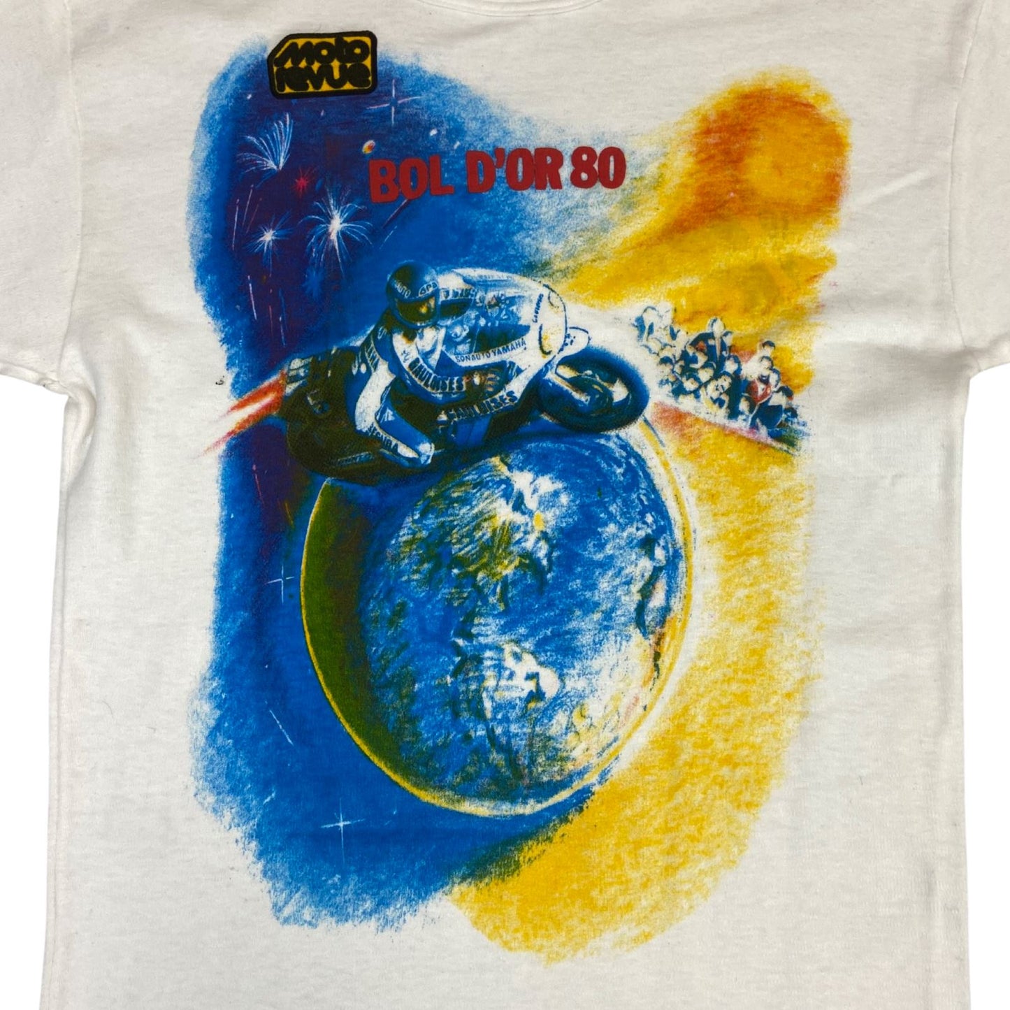 Vintage 1980 White Bol D'OR Graphic Print Motorcycle Racing Cotton T-Shirt S