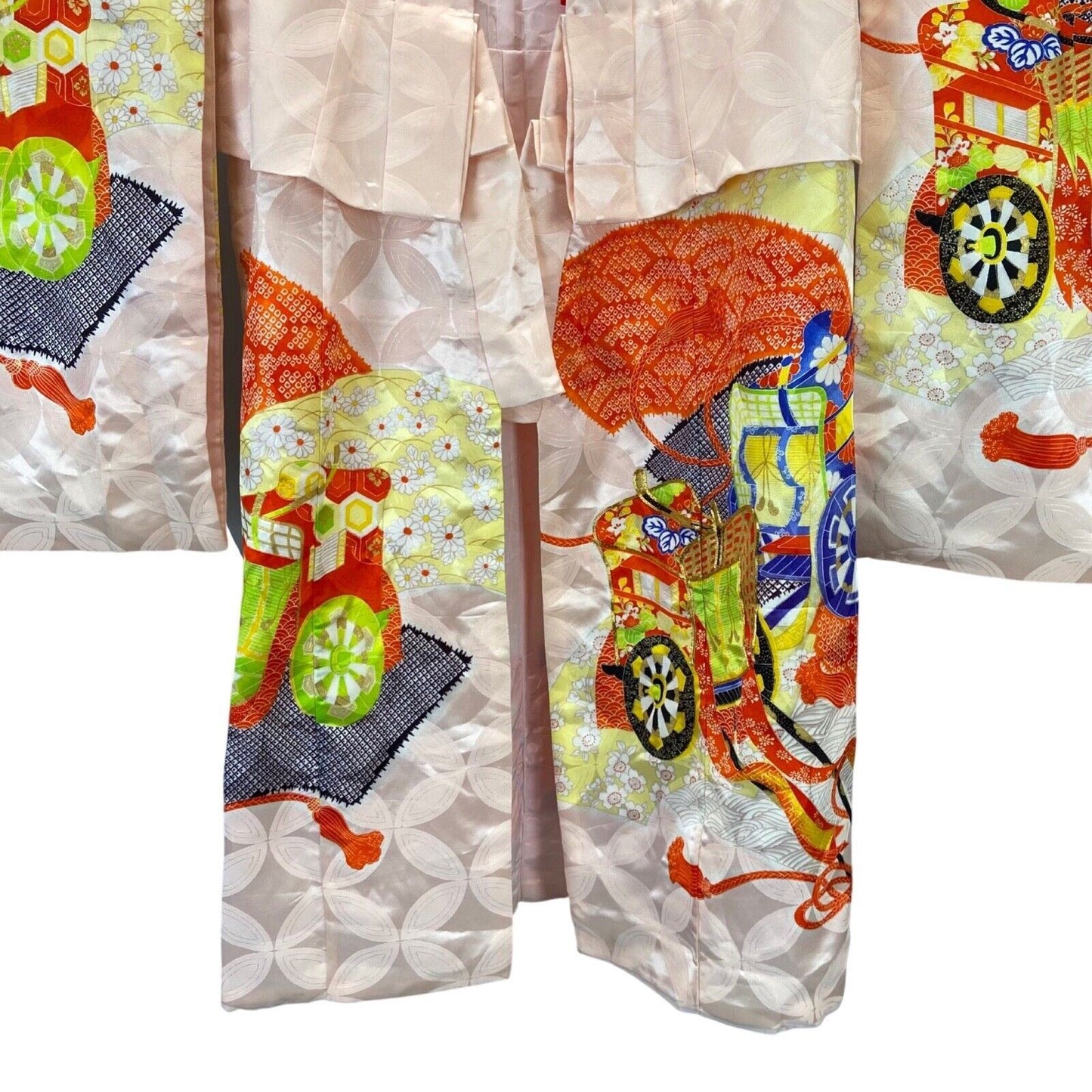VNTG 70s 80s Pink Orange Floral Embroidered Showa Komon Haori Kimono 8 10 S