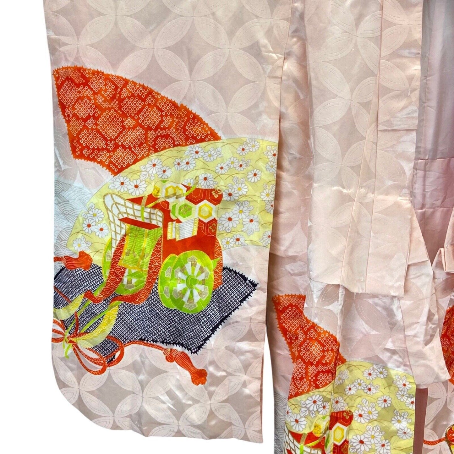 VNTG 70s 80s Pink Orange Floral Embroidered Showa Komon Haori Kimono 8 10 S