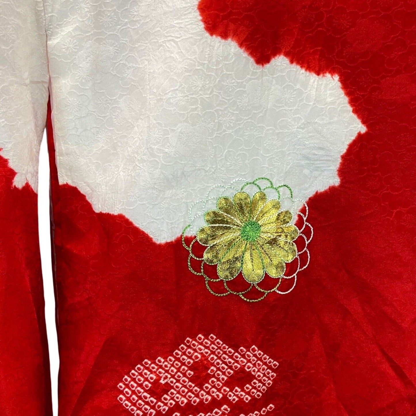 Vintage 70s 80s Red White Gold Floral Embroidered Haori Kimono 6 XS