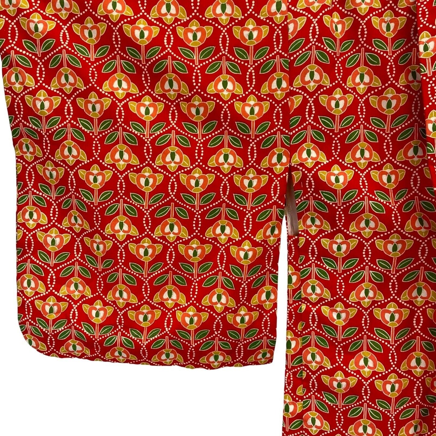 Vintage 80s 90s Red Floral Geometric Pattern Komon Haori Showa Kimono 8 10 S